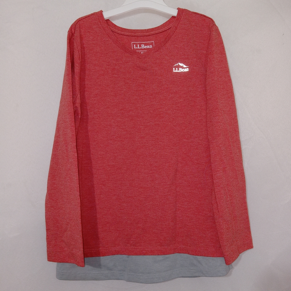 L.L. Bean Pathfinder Tee V-Neck Layered Hollyberry Red Top Girl's Sz 6/7